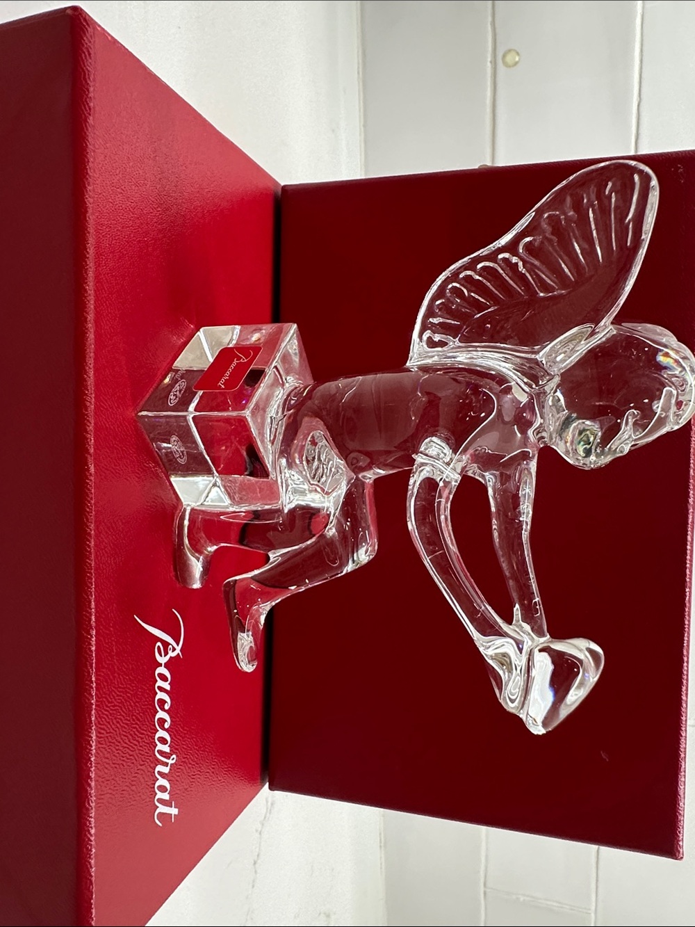 Baccarat Clear Crystal Angel with Red Presentation Box